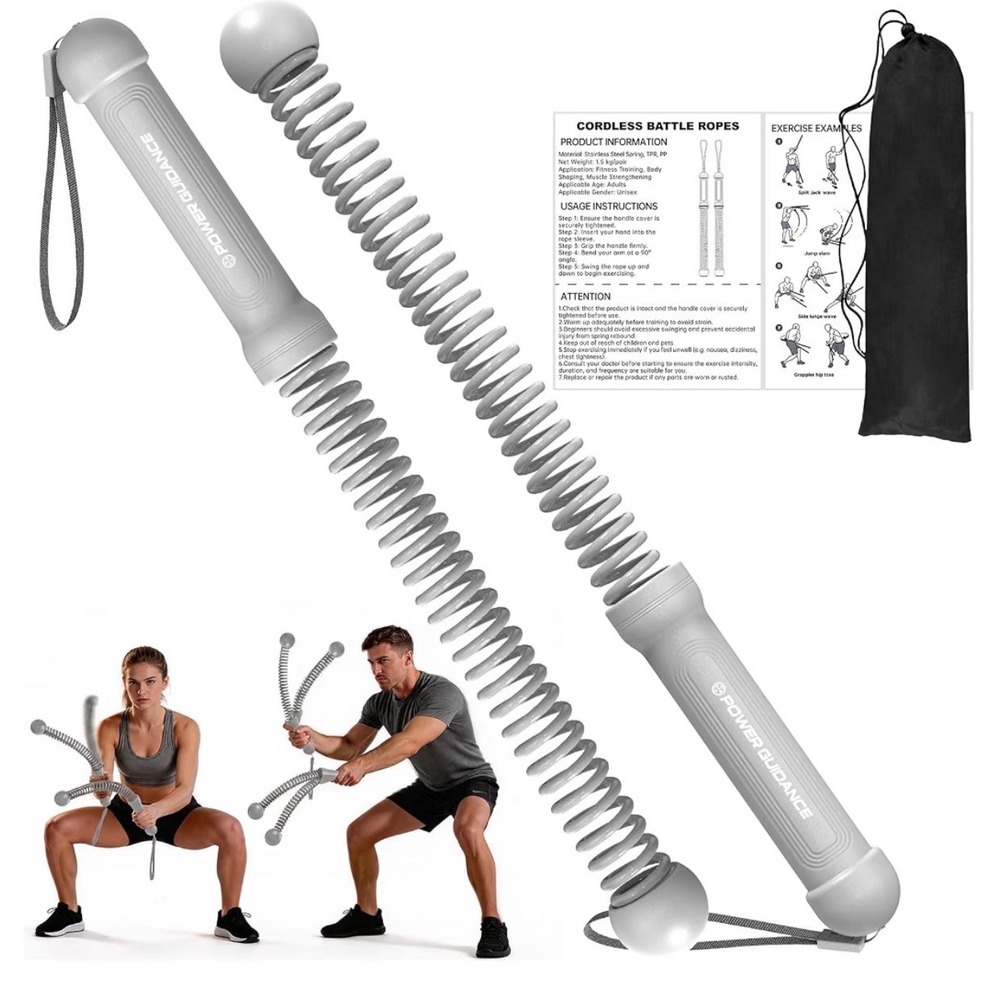 POWER GUIDANCE 2PCS Weighted Ropeless Battle Ropes Non-Slip HIIT Cardio Gray 16'